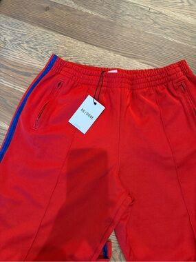 Re/Done Red Track Pants with Blue Stripe